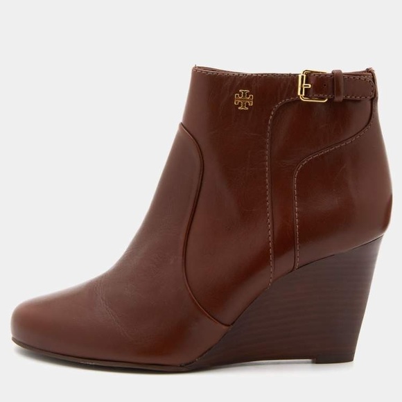 Tory Burch Shoes - Tory Burch Dark Brown Leather Ankle Length Wedge Boots